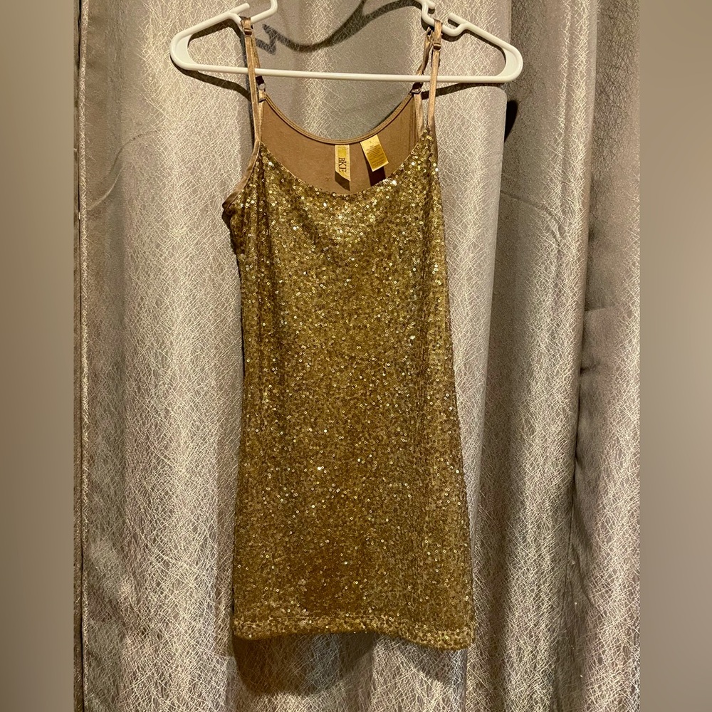 BKE Gold Metallic Sequince Spaghetti Strap Top - Small